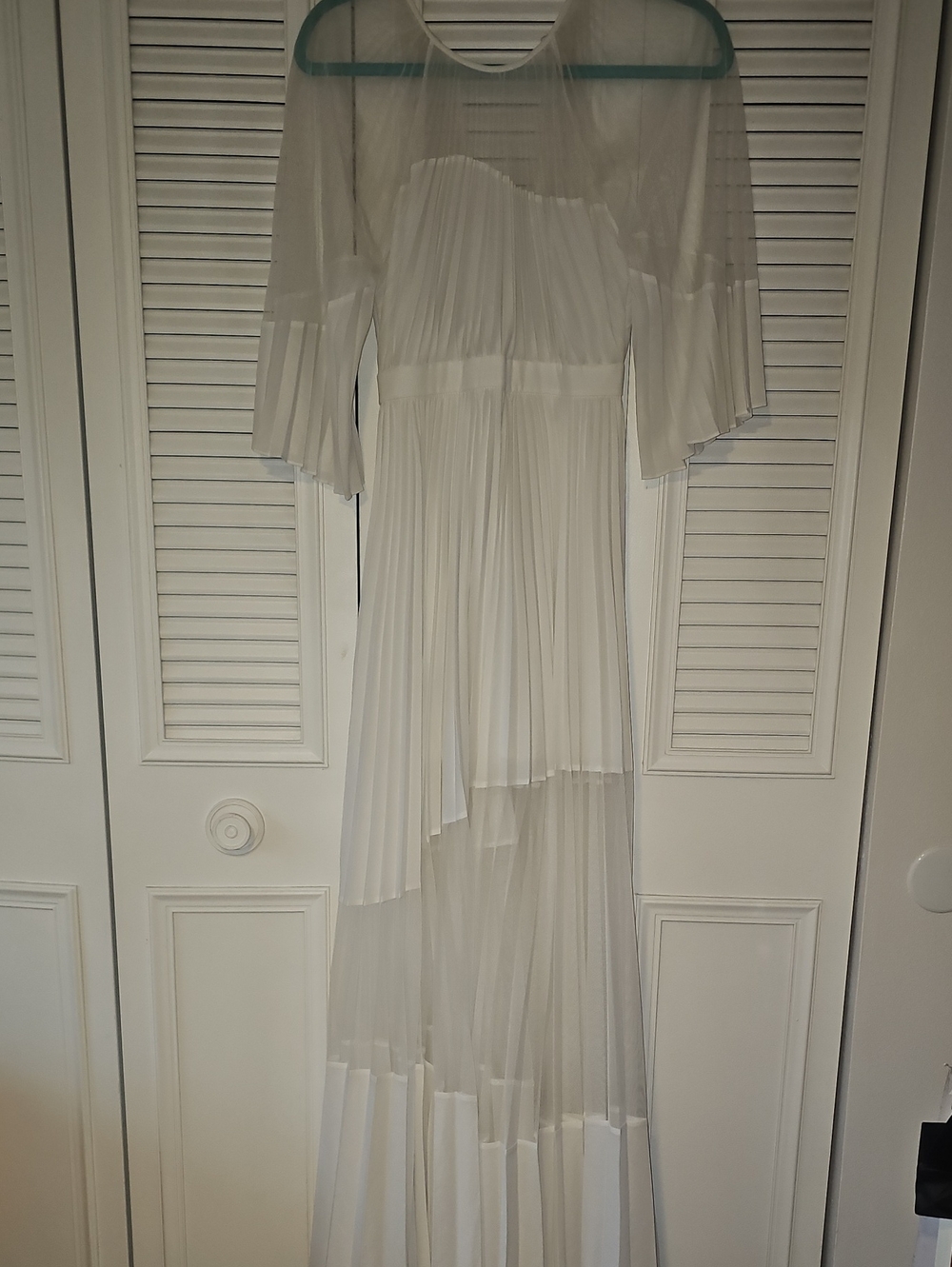 BCBGMaxAzria White Asymmetrical Pleated Maxi Dress
